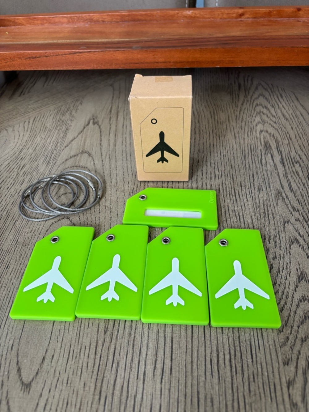 Neon Green Airplane Luggage Tags Set of 5-NIB